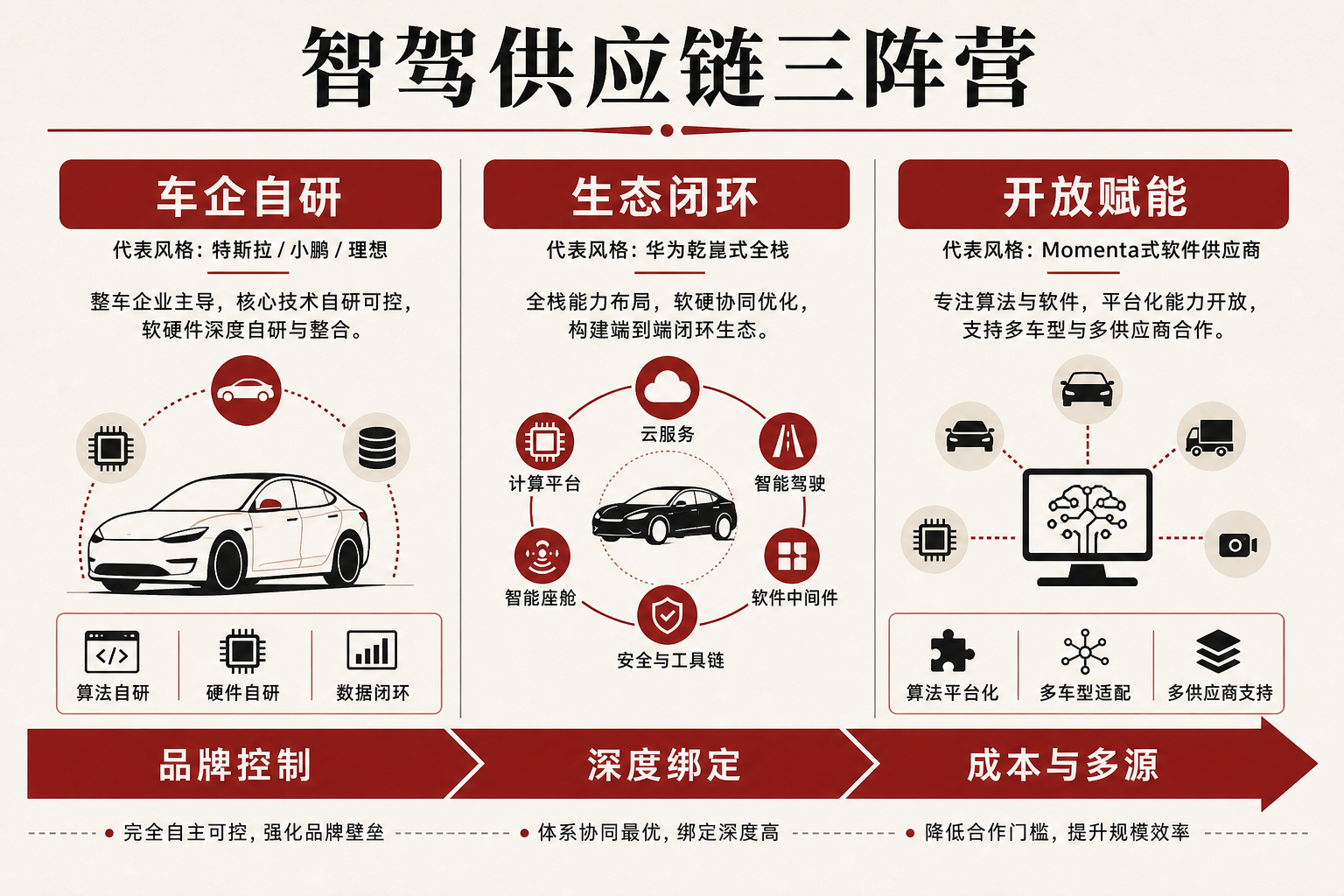 智驾供应链三阵营示意:车企自研、生态闭环、开放赋能